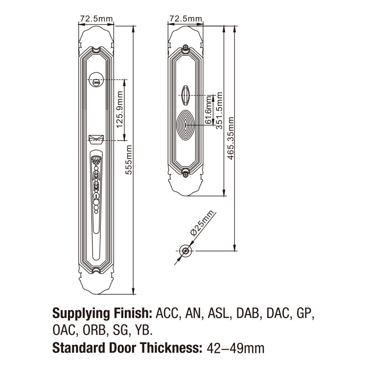 Cerraduras de entrada de puerta doble con manija de entrada frontal de