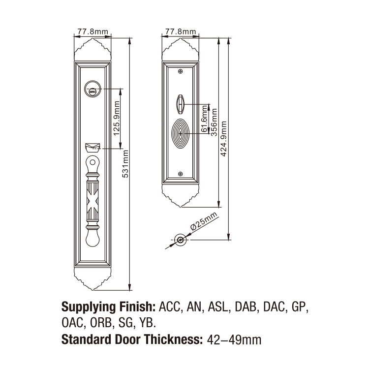 Herrajes para puertas exteriores Cerraduras de puertas estilo placa Tiradores de puertas delanteras Cerraduras de puertas de entrada