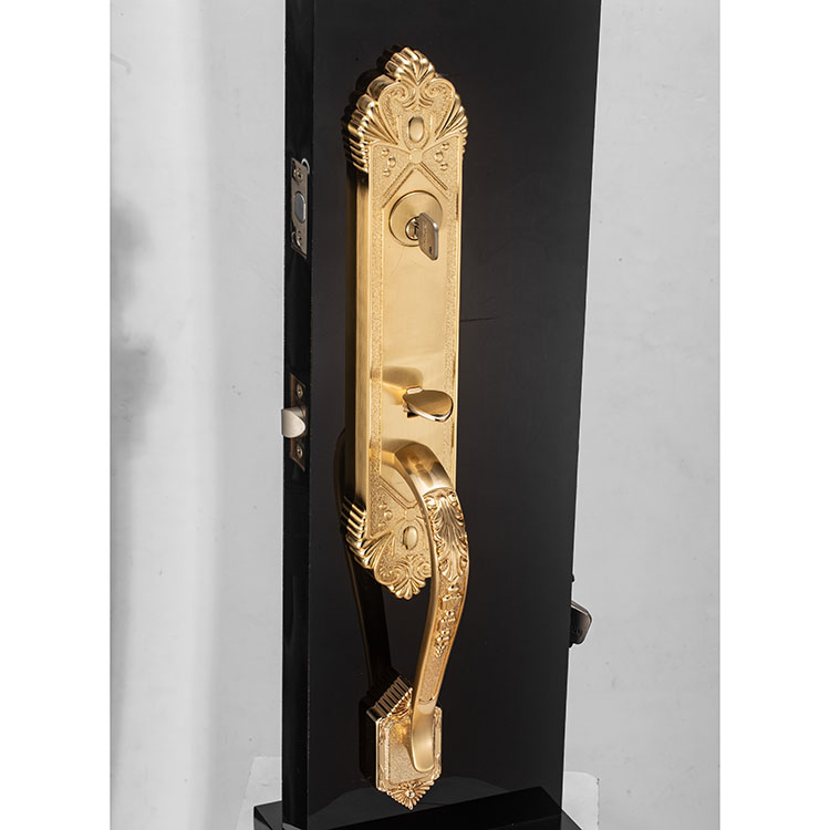 Manija de puerta de palanca de bronce amarillo Cerradura de embutir de perfil europeo Cerradura de manija de puerta de cilindro abierto doble Llave de computadora