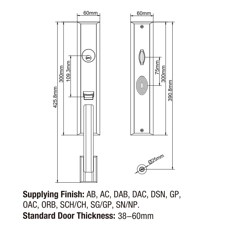 Manijas delanteras sólidas de aleación de zinc y cerradura de China con manija de puerta principal de cerraduras